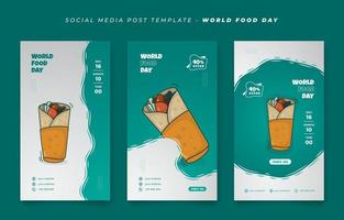 Set of social media template in portrait background with cartoon of kebab food for food day design vector