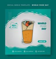 Social media post template in square background with cartoon of kebab food for world food day design vector