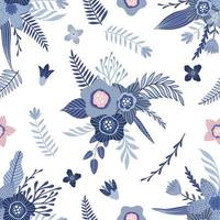 Seamless pattern with blue flowers and leaves. Creative floral texture. Great for fabric, textile Vector Illustration