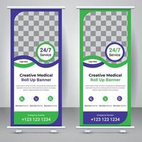 Creative medical roll up banner template design. Elegant business abstract corporate standee X banner layout template. vector