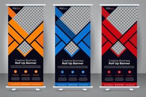 Elegant business roll-up banner template design. Creative modern abstract corporate standee X banner layout template. vector
