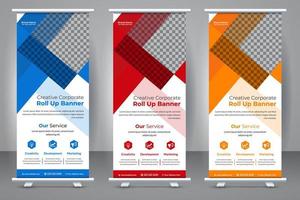 Elegant business roll-up banner template design. Creative modern abstract corporate standee X banner layout template. vector