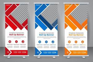 Elegant business roll-up banner template design. Creative modern abstract corporate standee X banner layout template. vector