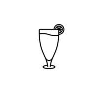 icono de vaso de jugo con rodaja de limón sobre fondo blanco. simple, línea, silueta y estilo limpio. en blanco y negro. adecuado para símbolo, signo, icono o logotipo vector