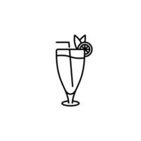 juice glass icon with straw and lemon slice on white background. simple, line, silhouette and clean style. black and white. suitable for symbol, sign, icon or logo vector