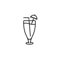 icono de vaso de jugo con guarnición de paja y paraguas sobre fondo blanco. simple, línea, silueta y estilo limpio. en blanco y negro. adecuado para símbolo, signo, icono o logotipo vector