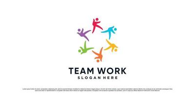 Team work together logo design illustration for people community icon with unique concept vector