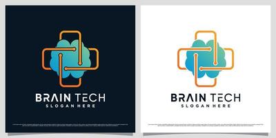 Brain technology logo design illustration for connectivity with line art and dot style concept vector