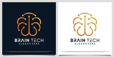 Brain technology logo design illustration for connectivity with line art and dot style concept vector