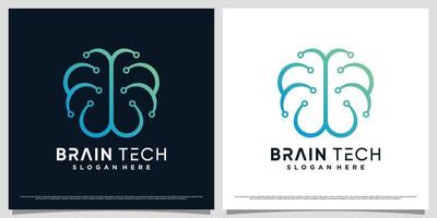 Brain technology logo design illustration for connectivity with line art and dot style concept vector