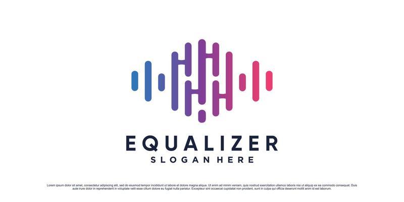 Music logo design initial letter h for equalizer icon with wave element and creative concept