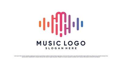 Music logo design initial letter m for audio technology with wave element and creative concept vector