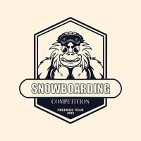 emblema de la competencia de snowboard con personajes de yetri vector