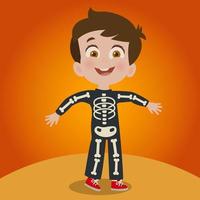 niño feliz disfrazado de esqueleto para la fiesta de halloween vector