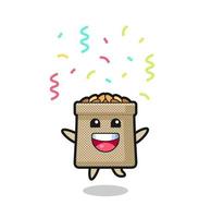 happy wheat sack mascot jumping for congratulation with colour confetti vector