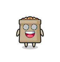 cute wheat sack character with hypnotized eyes vector