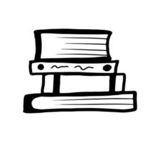 Hand drawn doodle book stack icon isolated on white background. Simple vector reading hobby. School book illustration, education concept. Library logo design template.