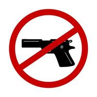 No entry with gun symbol sticker template. Simple vector shape icon, black silhouette. Warning information stop sign in public place. Restriction zone.