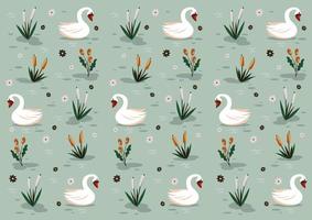 Swans Seamless on light green background vector