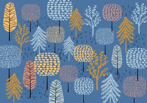 Abstract trees pattern with Forest background