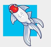 lindo pez dorado blanco. ilustración animal de dibujos animados aislados. vector de logotipo premium de diseño de icono de etiqueta de estilo plano. personaje mascota