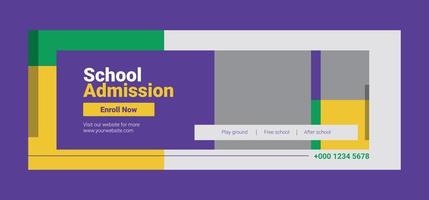 banner de admisión a la escuela con diseño plano vector