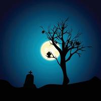 luna cazada de halloween con fondo de árbol vector
