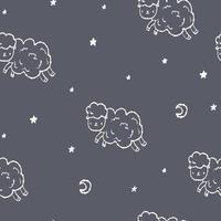 Hand drawn blue and white pattern, doodle sheep and stars seamless wallpaper. Cute vector animal for baby, paper, fabric textile, home.