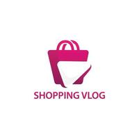 imagen de diseño de logotipo de vlog de compras moderno. comprar reproducción de video vector