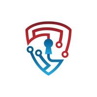 Tech shield security logo design vector