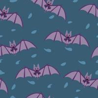 Bat in purple color. Seamless pattern illustration. Blue background. Wallpaper element. Random square pattern. vector