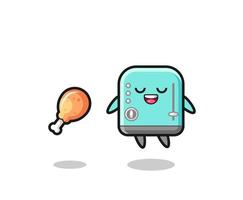 cute toaster floating and tempted because of fried chicken vector
