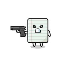 the cute paper character shoot with a gun vector