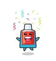 happy toothpaste mascot jumping for congratulation with colour confetti vector