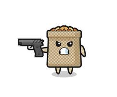 the cute wheat sack character shoot with a gun vector