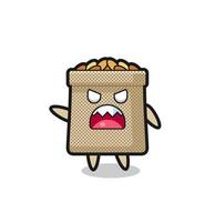 cute wheat sack cartoon in a very angry pose vector