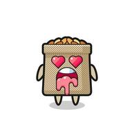 the falling in love expression of a cute wheat sack with heart shaped eyes vector