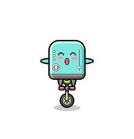 el lindo personaje de la tostadora está montando una bicicleta de circo vector