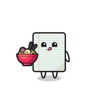 cute paper character eating noodles vector