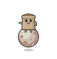 illustration of wheat sack cartoon sitting on the moon vector