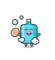 gallon water bottle character is bathing while holding soap vector