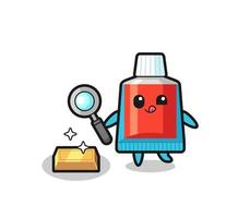 toothpaste character is checking the authenticity of the gold bullion vector