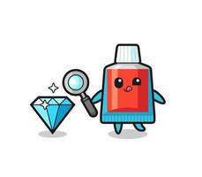 toothpaste mascot is checking the authenticity of a diamond vector