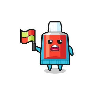 toothpaste character as line judge putting the flag up vector