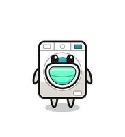 cute washing machine cartoon wearing a mask vector