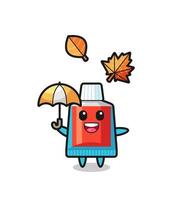 cartoon of the cute toothpaste holding an umbrella in autumn vector