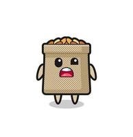 the shocked face of the cute wheat sack mascot vector