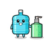 cute gallon water bottle cartoon with hand sanitizer vector