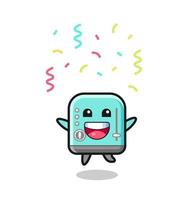 happy toaster mascot jumping for congratulation with colour confetti vector