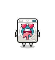 the falling in love expression of a cute washing machine with heart shaped eyes vector